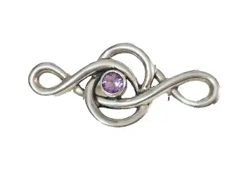 Sterling silver Celtic knot design brooch pin set with Amethyst