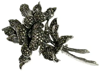 Vintage Sterling Silver Marcasite flower spray Brooch Pin
