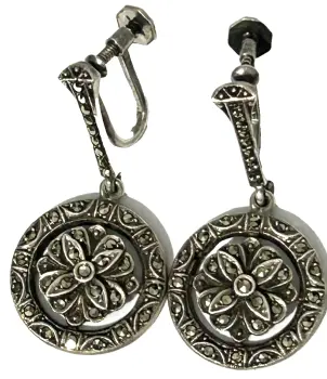 Vintage Art Deco Sterling Silver Marcasite Earrings
