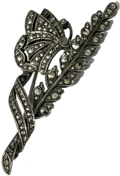 Vintage sterling silver Marcasite butterfly ear of wheat brooch pin