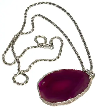 Sterling silver pink crystal agate pendant necklace Italy Italian chain