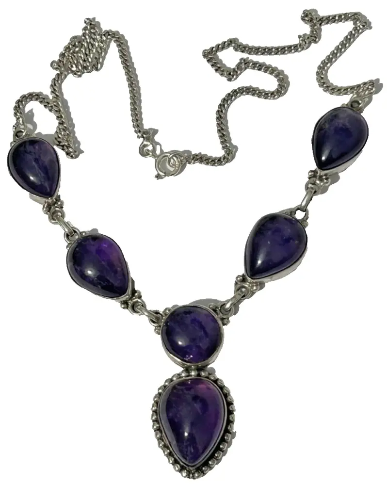 Sterling Silver Amethyst drippy Necklace Pendent stamped 925