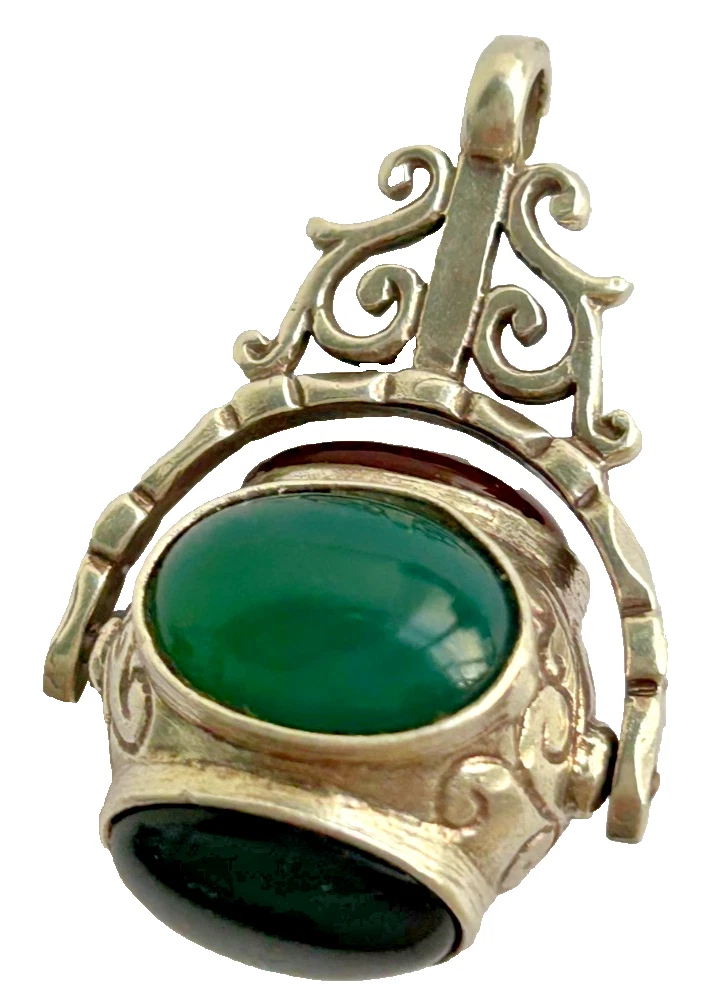 Vintage Antique style sterling silver watch fob swivel agate tigers eye etc