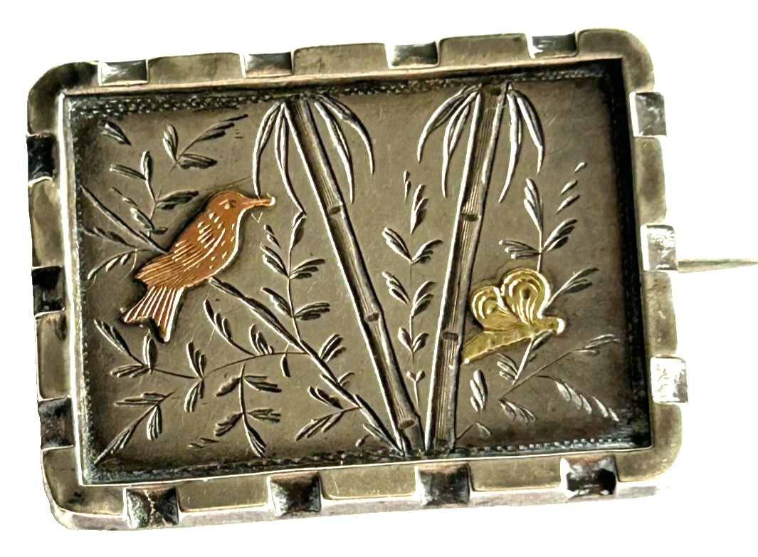 Antique Victorian sterling silver gold decoration brooch pin
