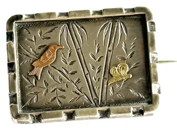 Antique Victorian sterling silver gold decoration brooch pin