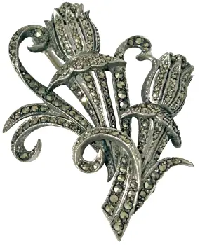 A vintage sterling silver Marcasite flower spray brooch pin