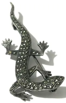 Vintage sterling silver lizard Marcasite brooch pin