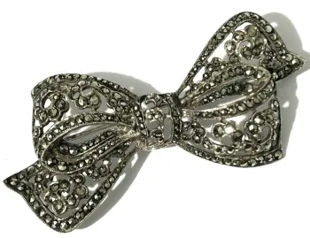 Vintage Sterling Silver Marcasite Bow Brooch Pin