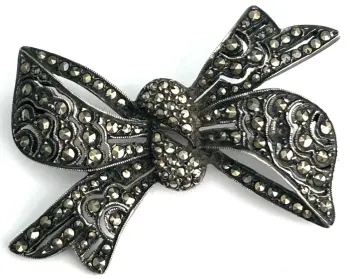 Vintage Marcasite Sterling Silver Scrolling Bow Brooch Pin