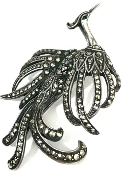 Vintage Marcasite Sterling Silver bird Brooch Pin