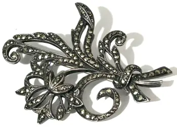 Vintage Marcasite Sterling Silver flower Brooch Pin