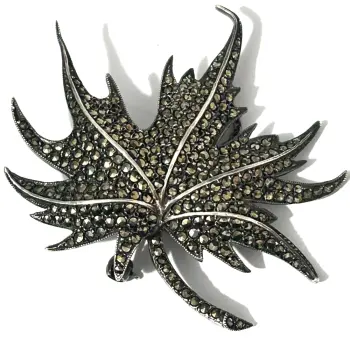 Vintage Marcasite Sterling Silver leaf Brooch Pin