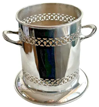 Antique A1 silver plate plated wine bottle holder pierced work