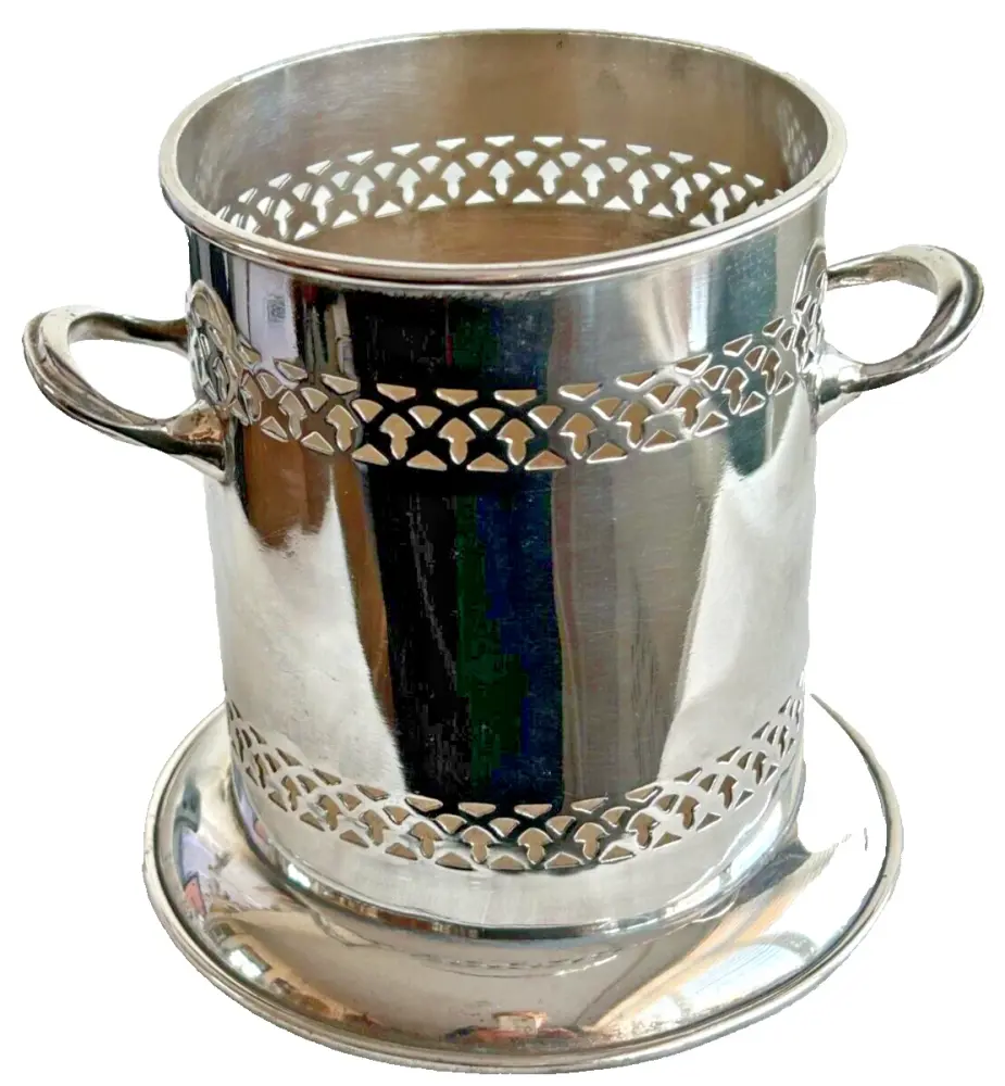 Antique A1 silver plate plated wine bottle holder pierced work