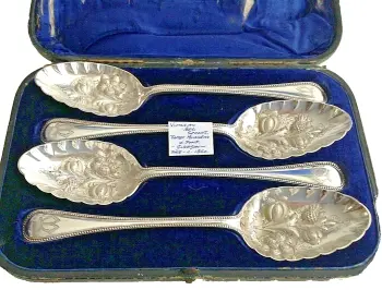 Antique silver plate set 4 serving spoons Victorian James Muirhead & Sons C1860