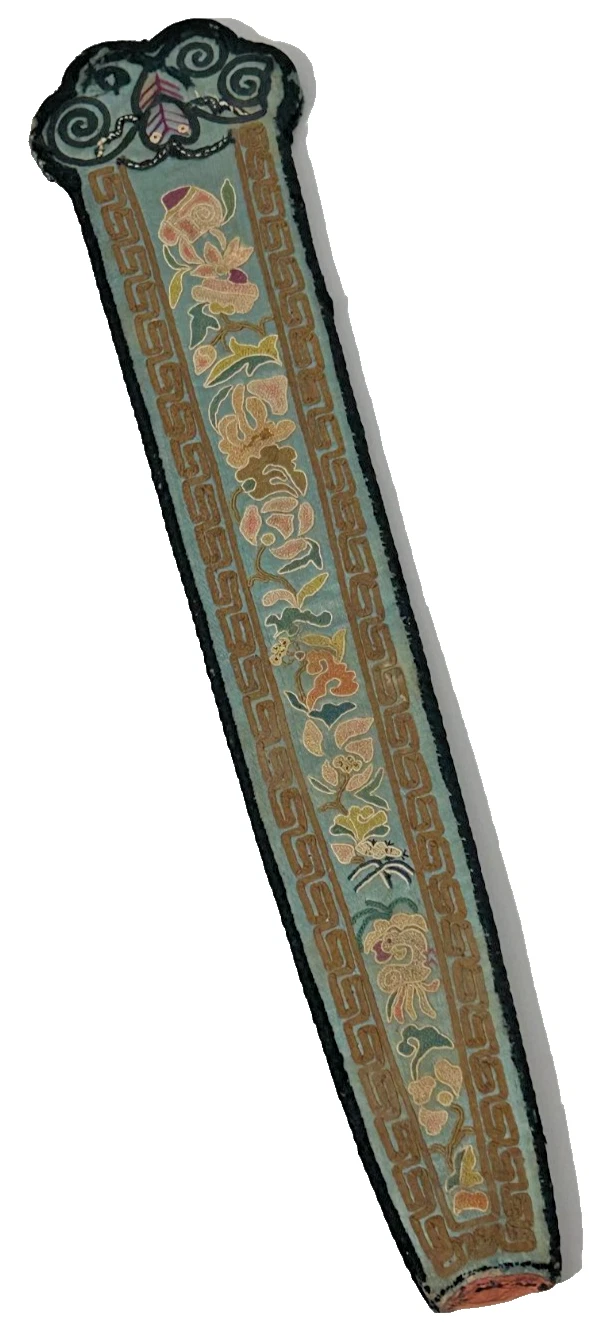 Antique Chinese Embroidered fan case blind stitch fruit flowers butterflies