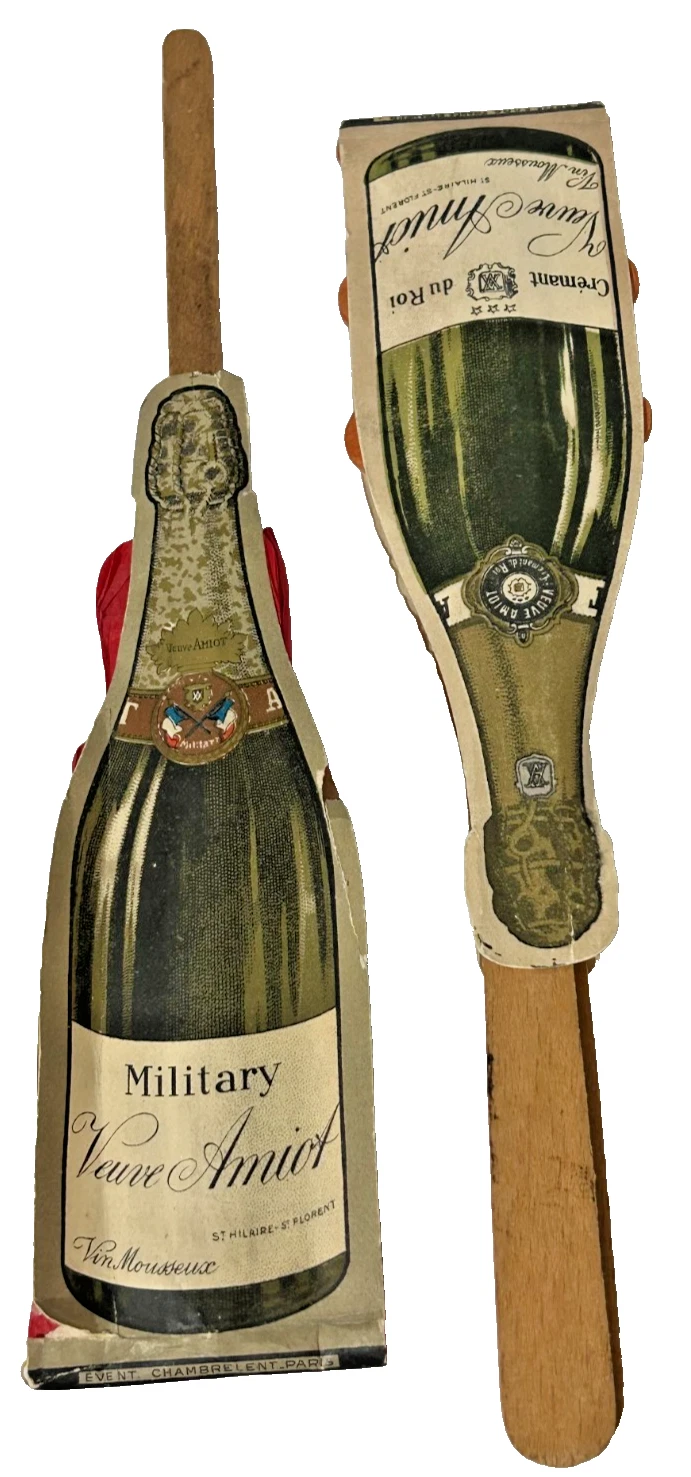 Antique pair of advertising fans for Champagne paper fan Paris France conce