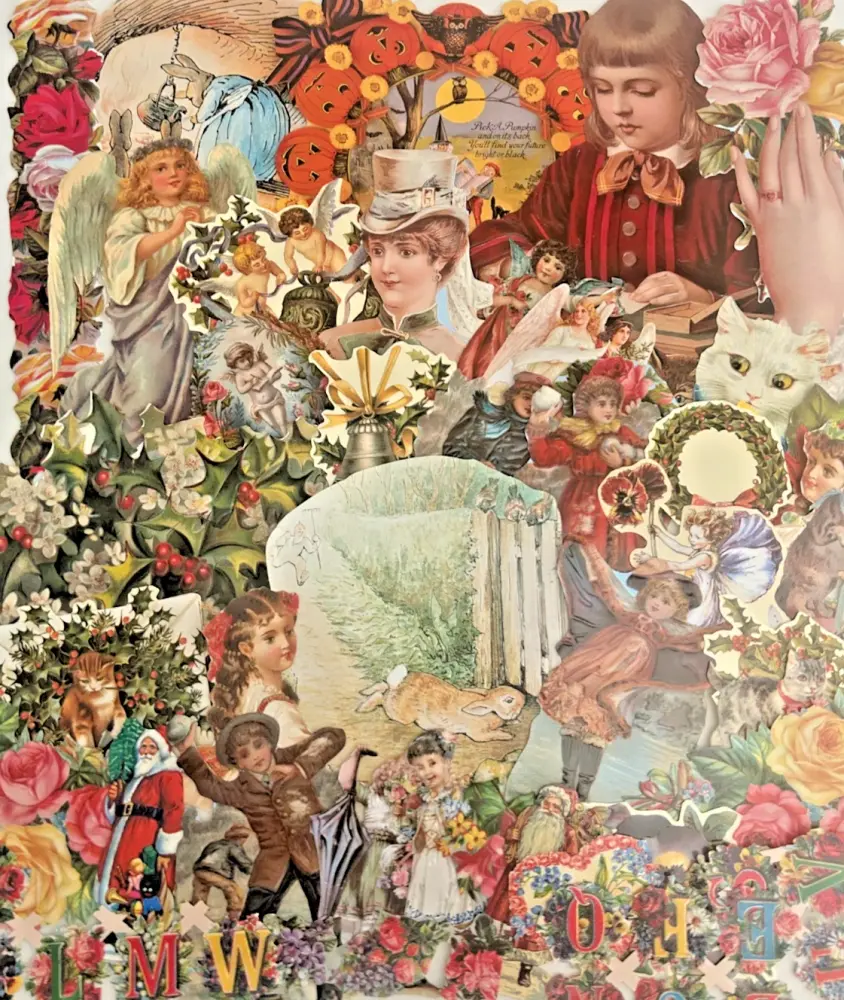 Decoupage Victorian style Paper scraps x 40 ladys angels flowers cats santa