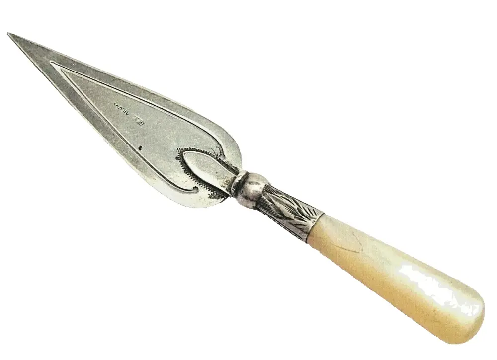 Antique large sterling silver miniature trowel bookmark makers initials C A