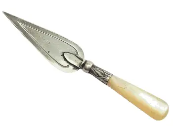 Antique large sterling silver miniature trowel bookmark makers initials C A