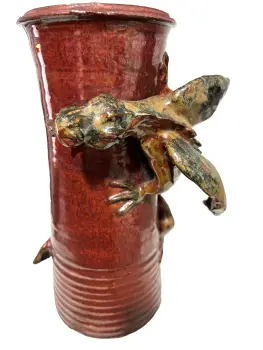 A large studio pottery vase with figural dragon signed Hackenberger Australia