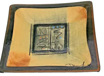 A studio pottery Plaque plate tile signed Francoise Dufayard