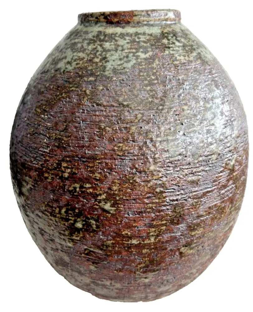 A Vintage studio pottery pot Norway or Scandinavian fantastic glaze