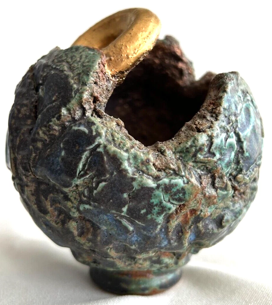 Signed Billy Adams studio pottery stoneware sculptural landscape bowl pot