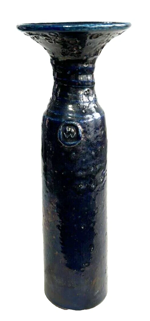 Vintage Huge West Signed studio pottery Raku vase beautiful & unique