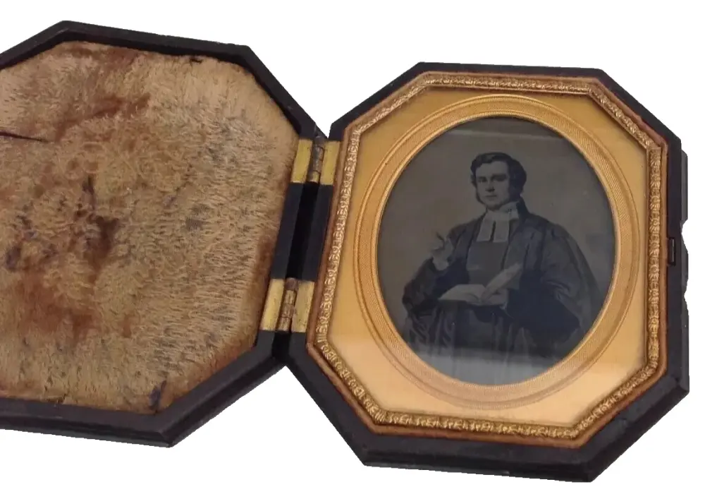Antique Victorian Daguerreotype Preacher Union case photograph