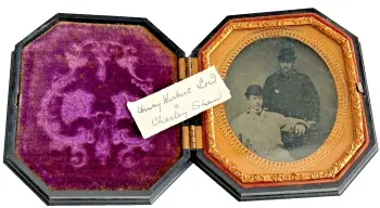 Antique Victorian Daguerreotype Preacher Union case photograph bowler hats men
