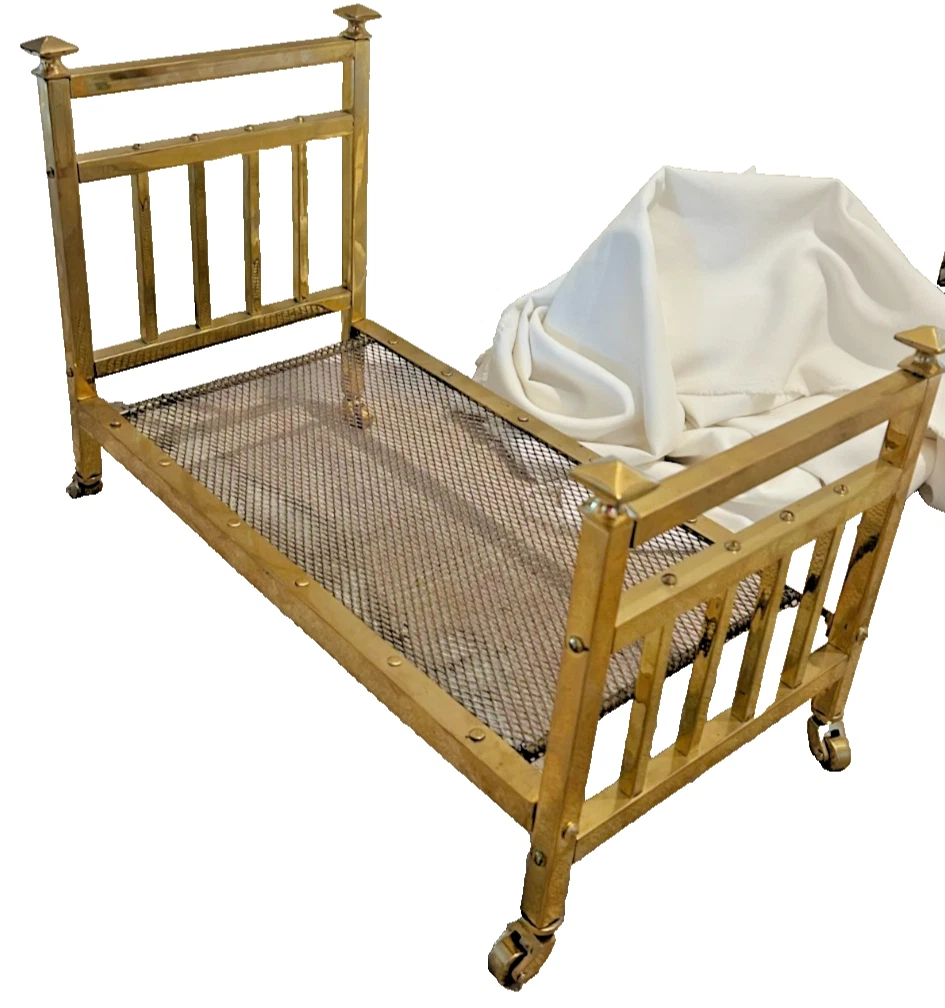 Antique brass bedstead doll bed salesman sample miniature Apprentice Piece