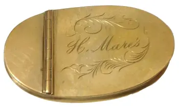 Antique brass snuff tobacco box H Mares