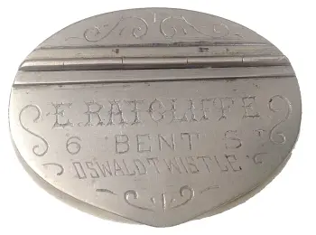 Antique silver plated snuff tobacco box E Ratcliffe 6 Bent St Oswaldtwistle