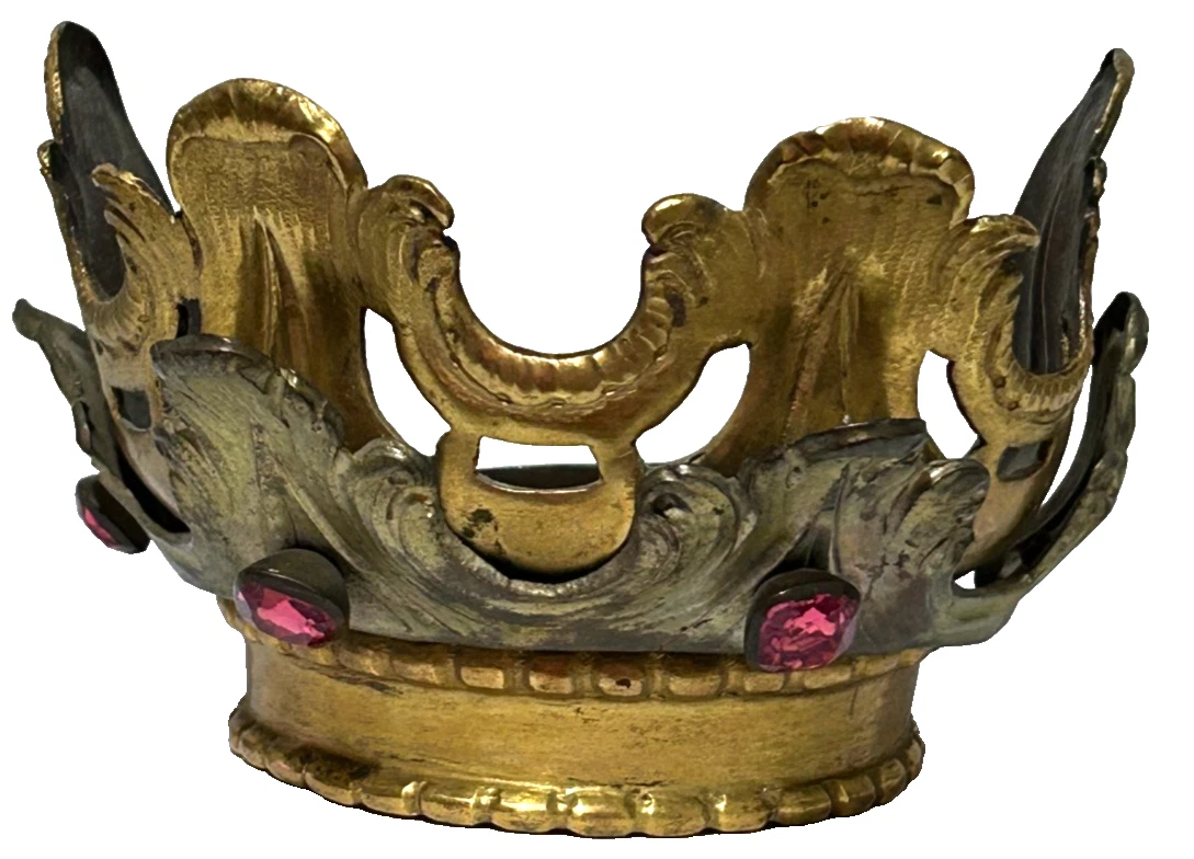 Antique Victorian sugar pink paste studs gilded santos crown saint figure