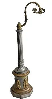 A Rare antique novelty reeded column lamp post cherubs pocket watch stand