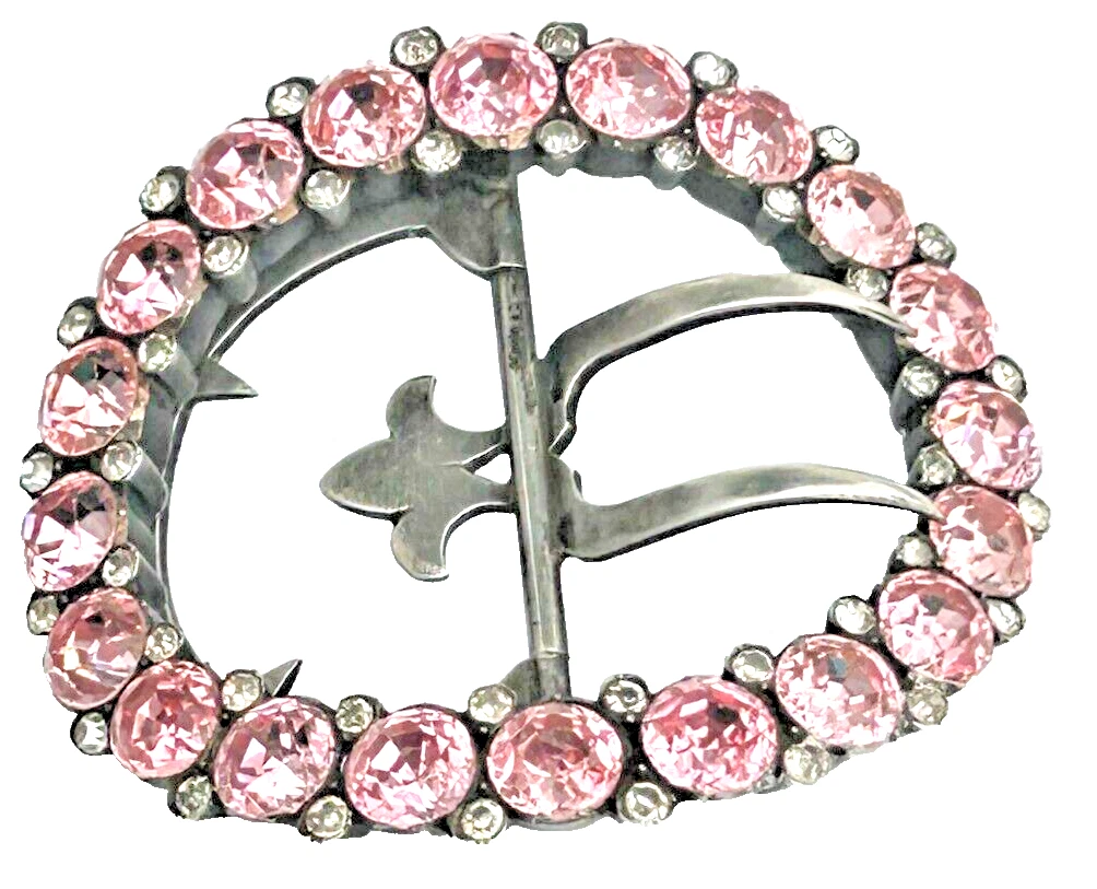 Antique Victorian sugar pink paste silver buckle clasp