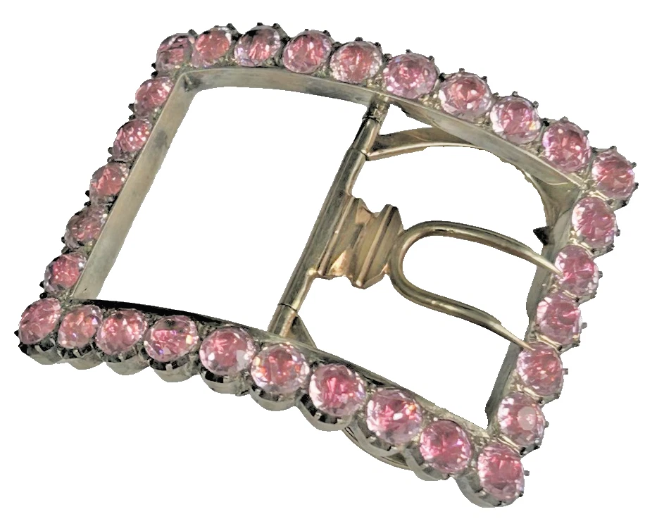 Antique Victorian sugar pink paste silver gilt buckle clasp