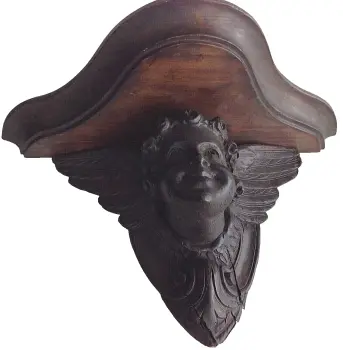 Antique carved wood angel cherub shelf bracket