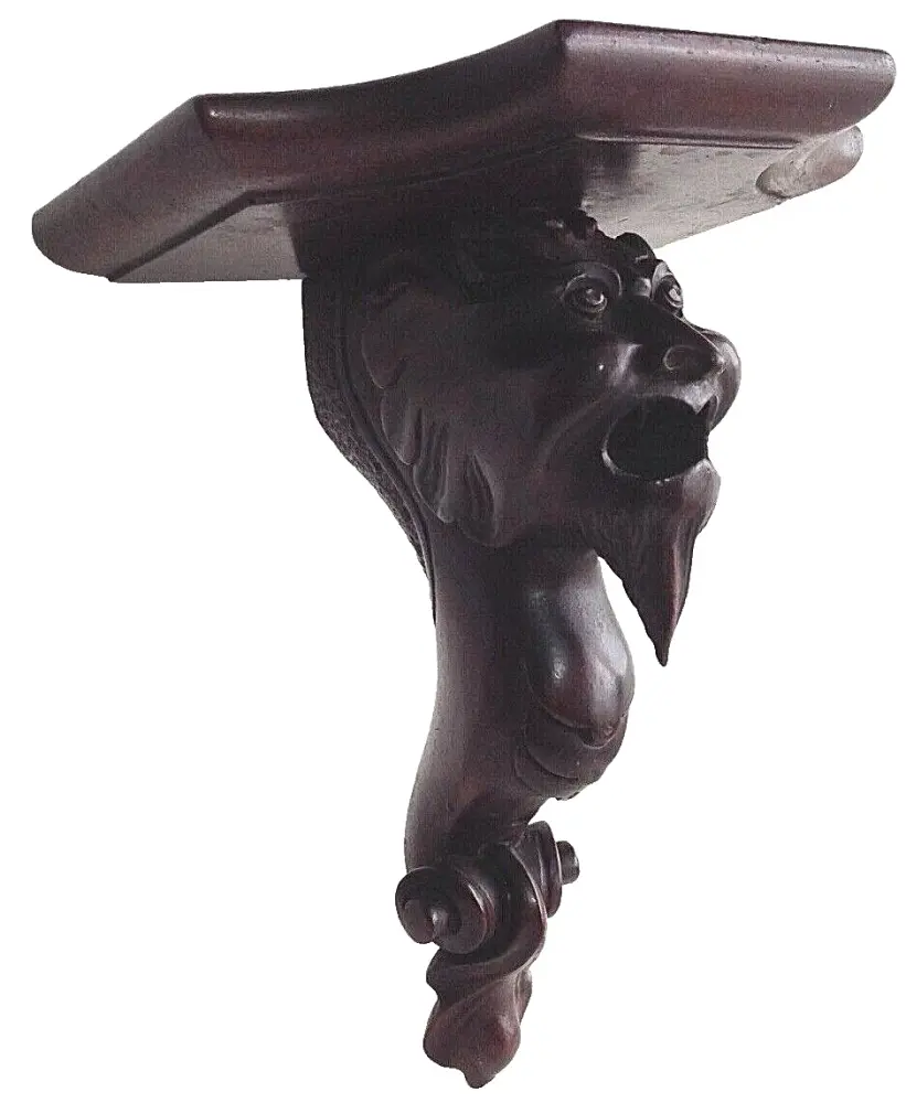 Antique carved wood mythical beast lion shelf bracket