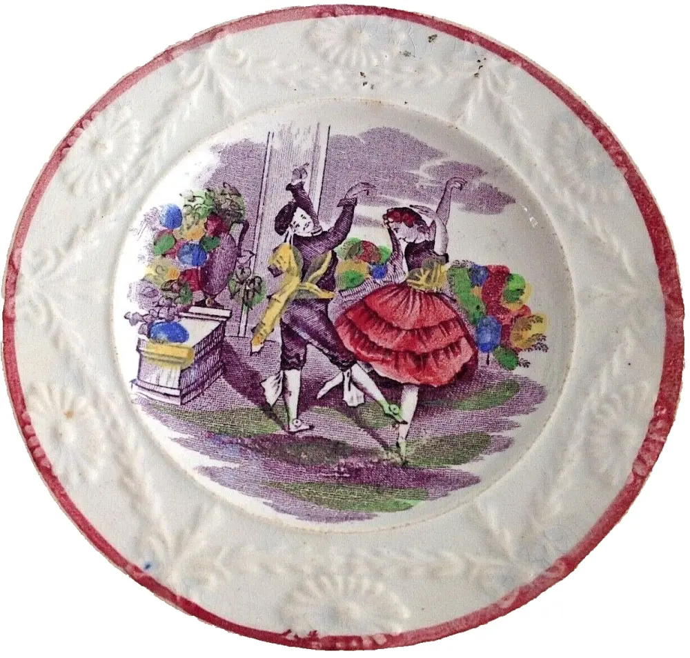 Antique ceramic nursery transfer wear toddy plate Ballet dancers