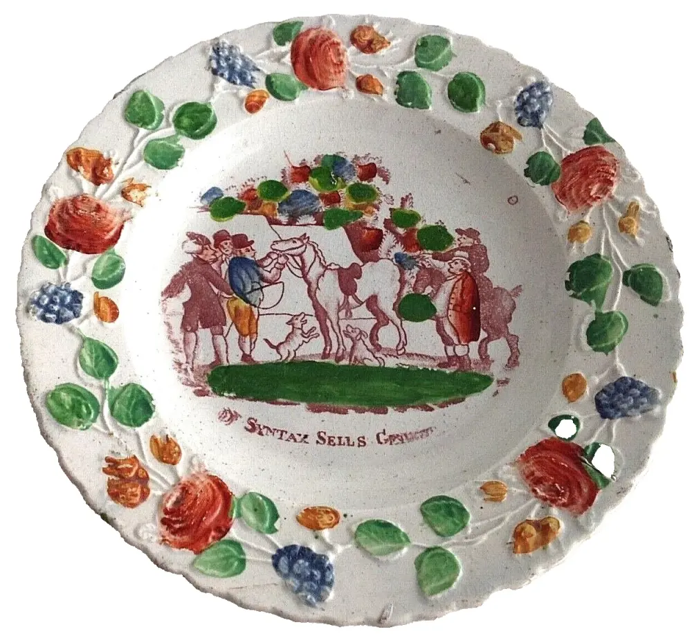 Antique ceramic nursery transfer wear toddy plate Dr Syntax sells Grizzle