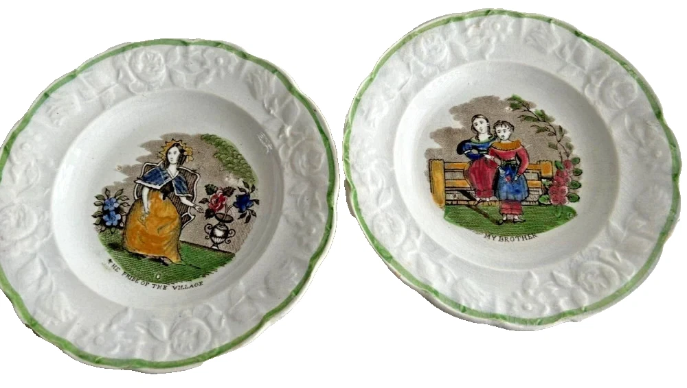 Antique ceramic nursery transferware toddy plate My Brother Pride of the Vi