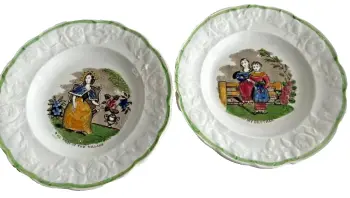 Antique ceramic nursery transferware toddy plate My Brother Pride of the Village