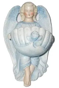 Antique German Ceramic Holy Water Font Angel