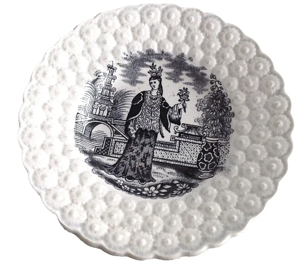 Antique transferware toddy plate mid Victorian Chinese scene Godwin 1850