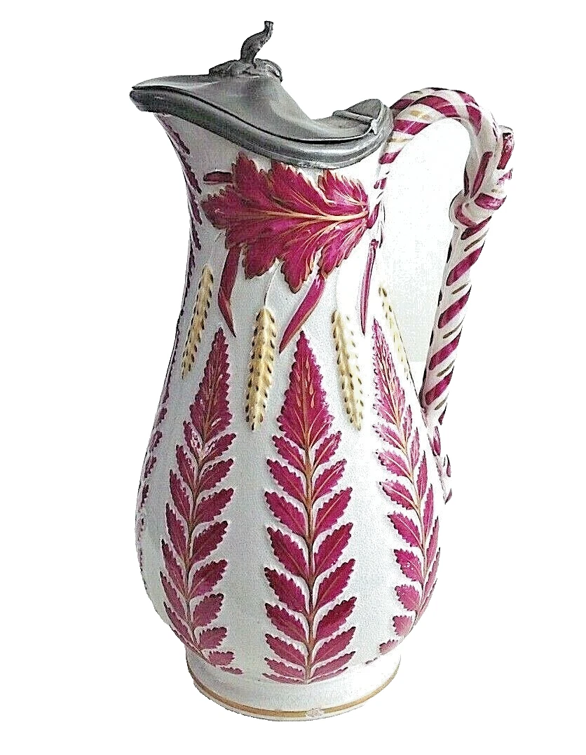 Antique Victorian ceramic jug candy stripe ear of corn decoration lozenge s