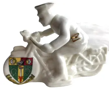Antique WW1 crested china "Dispatch Rider" Gloucester Ancient" crest