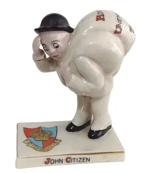 Antique WW1 crested china figure "John Citizen" Exmouth crest