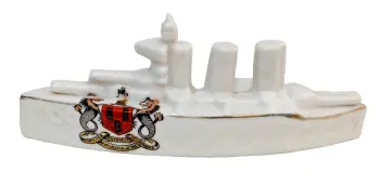 Antique WW1 crested china model of a war ship crest for Newcastle on Tyne